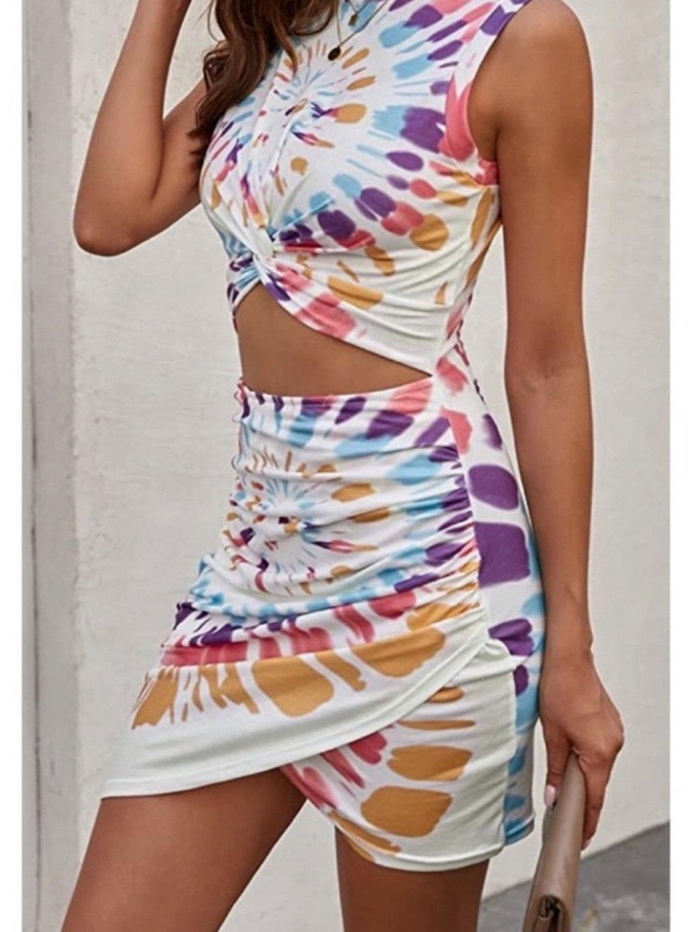 Multicolor Tie-Dye Twist Cutout Mini Dress